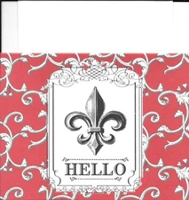 Red Scroll & Fleur De Lis - Hello -  Blank Note Cards - Set of 6