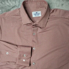 Mizzen Main Tradition Evolved Shirt Men Large Red Checked Trim Fit Preppy Button