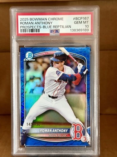 Bowman 2025 Chrome Roman Anthony #BCP-167 Blue Reptilian /150 PSA 10! 🔥🔥