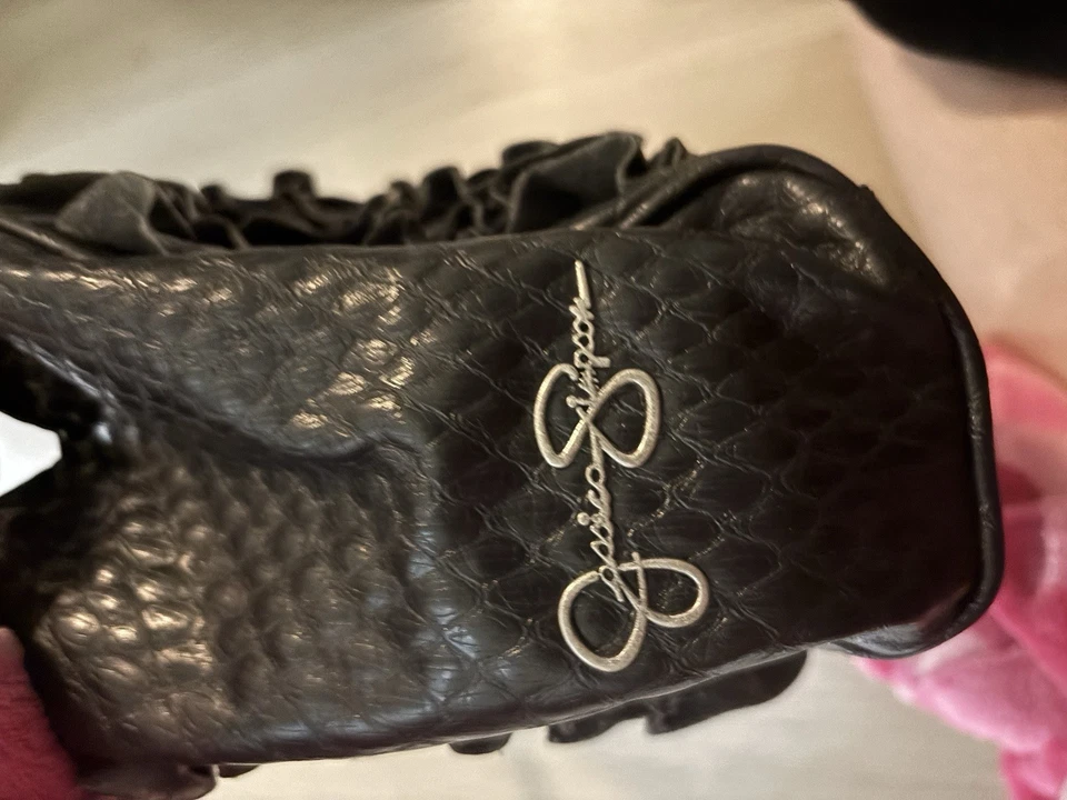 Jessica Simpson Women Ruffled Purse Handbag Flower Lined Y2K 2000s - Image 4 of 4