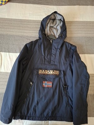 Napapijri Herren Anorak Jacke XS blau/grau mit Kapuze durchgehender Reißverschluss und Taschen