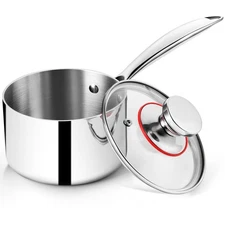3 Quarts Tri-Ply Stockpot and Saucepan, Stainless Steel Sauce Pan with Lid, C...