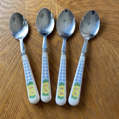 Corelle SUNSATIONS FLATWARE SET 4 Regent Sheffield Stainless SUNFLOWERS Spoons