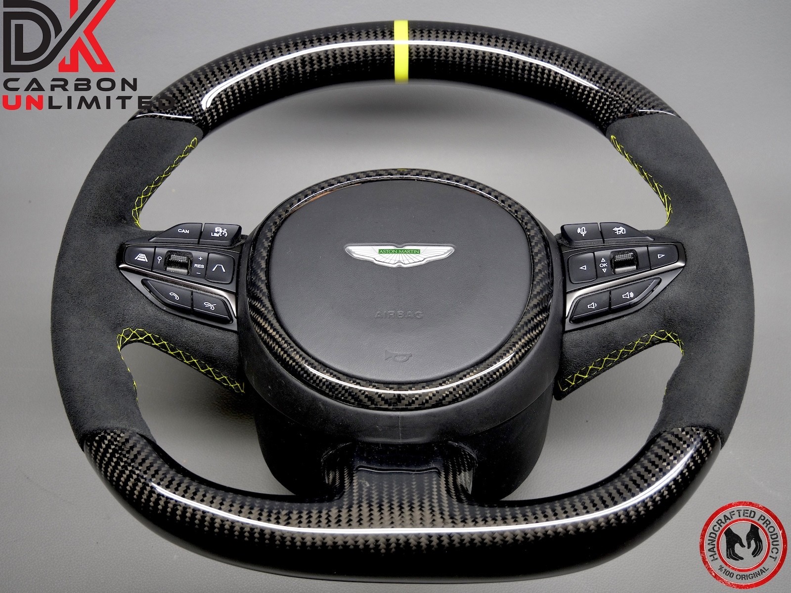 Aston Martin DBX 707 Yellow Ring Alcantara Thick Gloss Carbon Steering Wheel V4