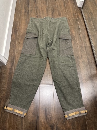 Vintage WWII Swedish, Military Wool Pants Size 37 x 29 1940 Sweden Crown Olive