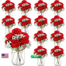 Zeyune 12 Sets Mason Jar Flowers Centerpiece Table Decorations - Red