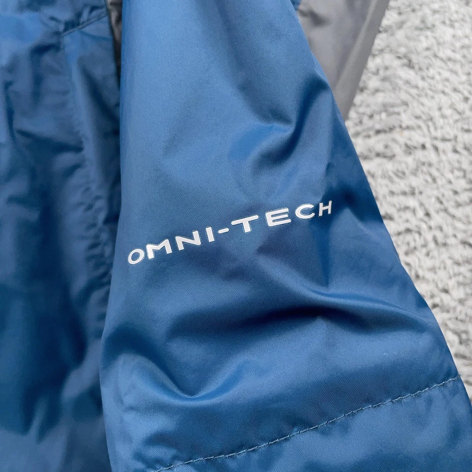 Columbia Jacket Mens Medium Blue Gray Omni-Tech Hooded Waterproof Rain Shell - Image 3 of 4