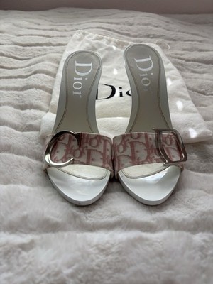 Dior Vintage John Galliano Girly Pink & White Monogram Mules SZ 36