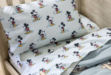 Pottery barn Disney X Sanderson TODDLER Bed Sheet 3 Pc SET MICKEY MOUSE Stripe