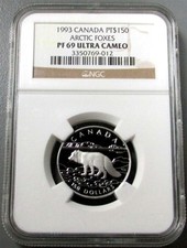 1993 PLATINUM CANADA $150 WILDLIFE ARTIC FOXES 1/2 OZ NGC PROOF 69 ULTRA CAMEO 3905.00 per troy oz