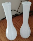 Pair of Vintage CLG Co. 9" Tall Milk Glass Vases 1960s VF
