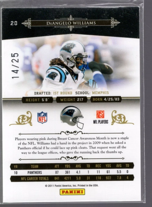2010 Playoff National Treasures Century Silver #20 DeAngelo Williams /25 - NM-MT - Image 2 of 2