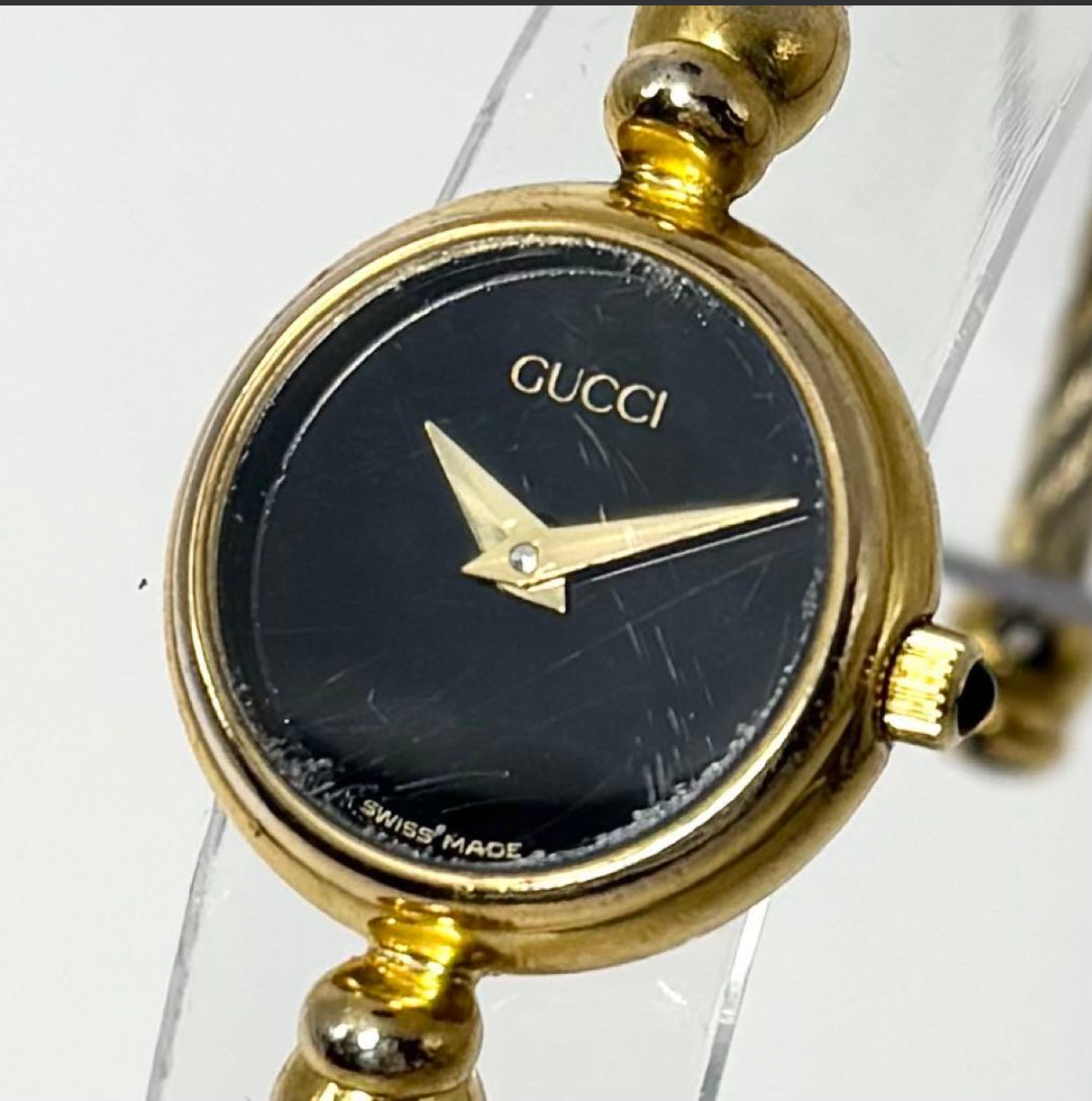 NEAR MINT GUCCI 2700.2L 20mm Black Gold Bangle Quartz Women's Watch From JAPAN