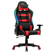 Costway Gaming Chair Adjustable Swivel Computer Chair w/ LED Lights & Remote Red
