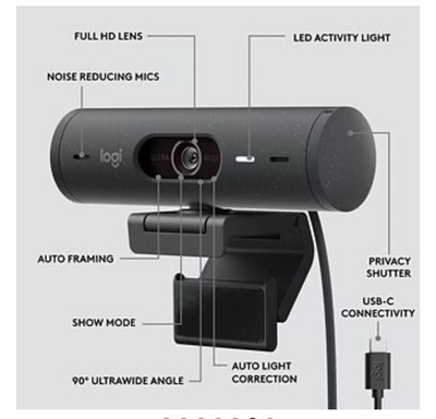 Logitech Brio 501 Full HD Webcam Auto Light Correction USB-C Open Box