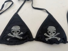 Black Triangle Bikini Top w/crystal- Rhinestones Skulls Sz M