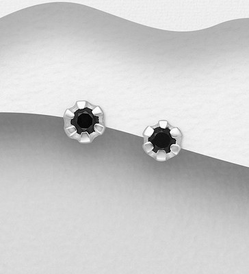 925 Sterling Silber Schwarz CZ Runde Ohrstecker 4mm Damen Elegant Schmuck Tasche
