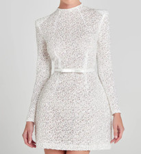 Nadine Merabi Edie Women's White Pearl Embellished High Neck Mini Dress Size S