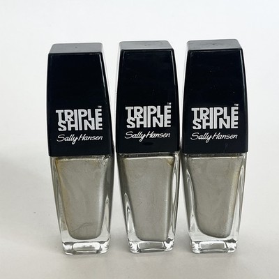 3 Sally Hansen Triple Shine Nail Polish 180 OYSTER BAR -High Shine Silver Finish