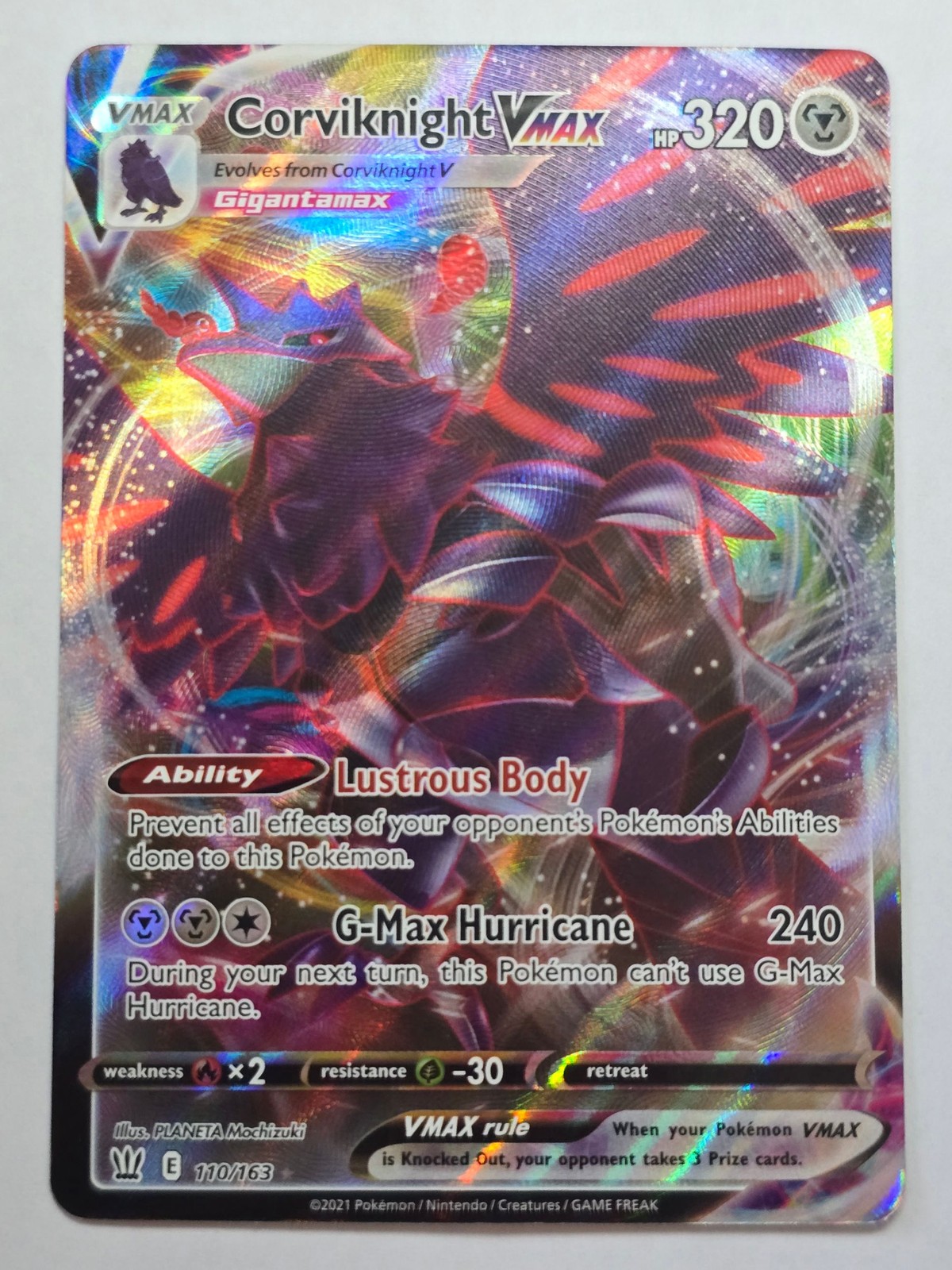 Corviknight VMAX 110/163 Holo Rare VMAX Battle Styles Pokemon NM