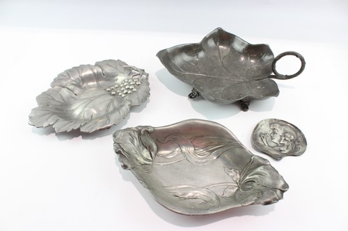 Zinn Jugendstil Obstschalen Antik Laub Details 1684g