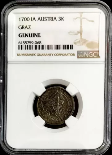 1700 IA SILVER AUSTRIA 3 KREUZER LEOPOLD OF HABSBURG COIN NGC GENUINE GRAZ MINT