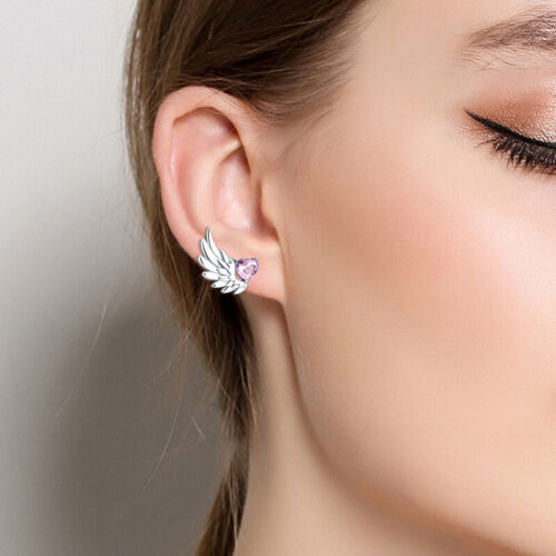 KUNSIR Stud Earrings for Women Trendy 925 Sterling Silver Angel Wings Earrings - Picture 5 of 6