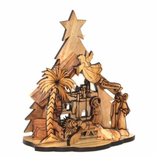 One piece olive wood Nativity carved by Laser ( 13.5 cm or 5.25 inches ) - Picture 1 of 2