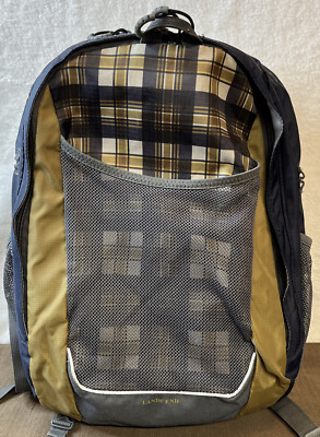 Lands End Kids Backpack Plaid Green Gray