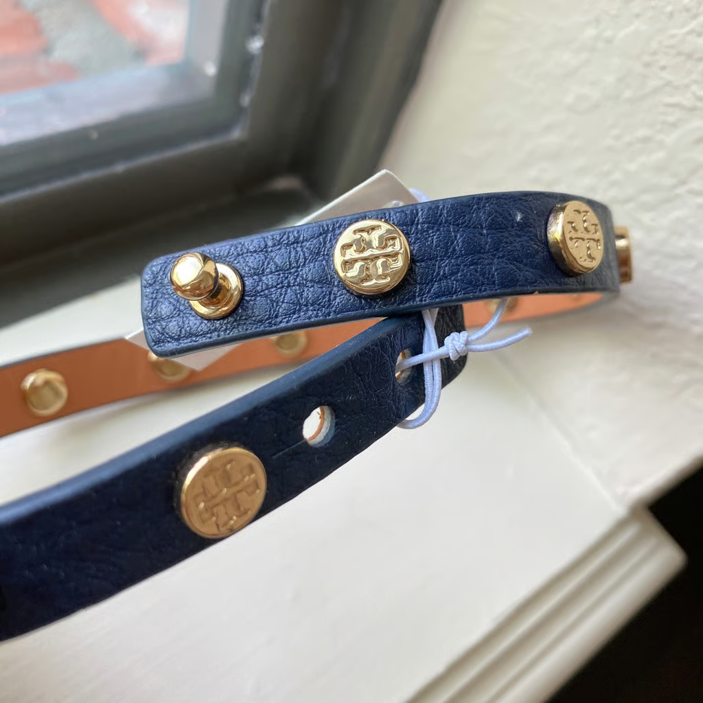完売品★TORY BURCH★Double Wrap Logo Stud Bracelet 33858 New Tory Burch Leather Gold Tone Logo Stud Double Wrap