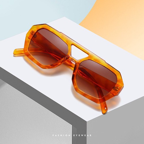 Retro Hexagonal Sunglasses for Women Men Designer Inspired Double Bridge Shades - Picture 4 of 30