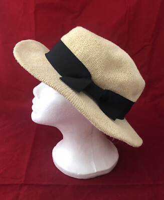 Something Special Woven Hat With Bow Accent And Inner Tie Adjust