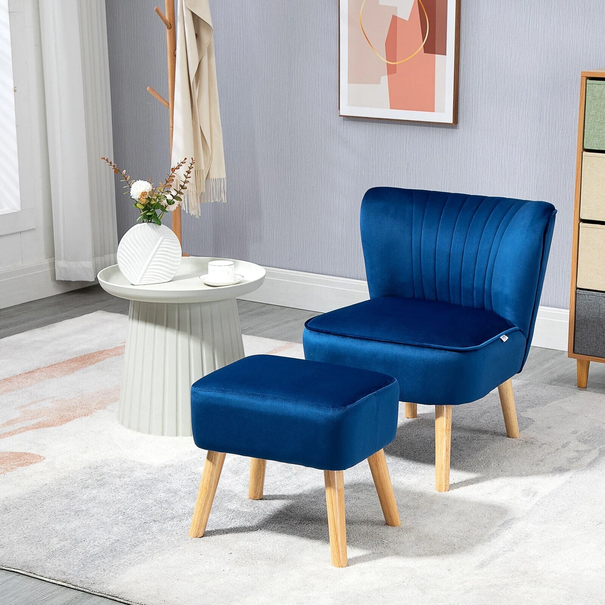 Blue velvet on sale chair with ottoman