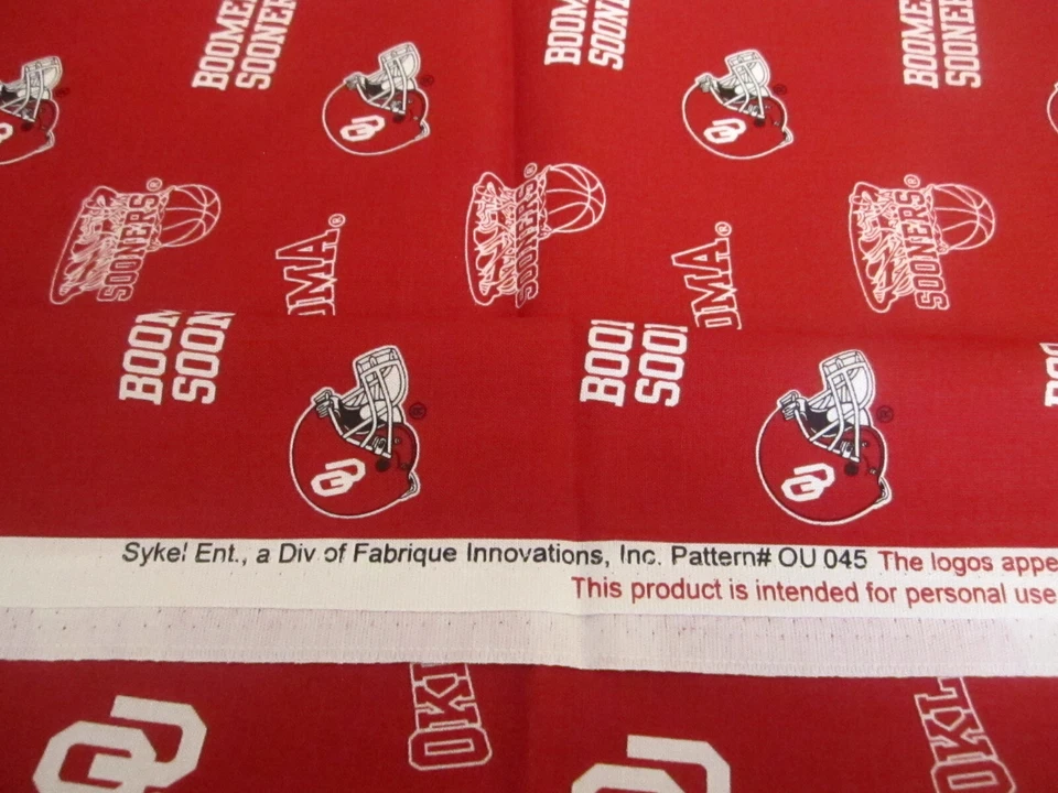 Tela de algodón Oklahoma Boomer Sooners deportes fútbol baloncesto 1 yarda x 44 Foto 2 de 4