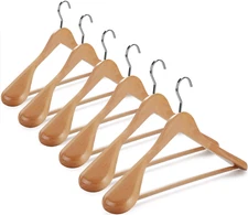 Set of 6 Luxury Natural Wooden Coat Hangers, Premium Wood Suit Hangers, Glossy F