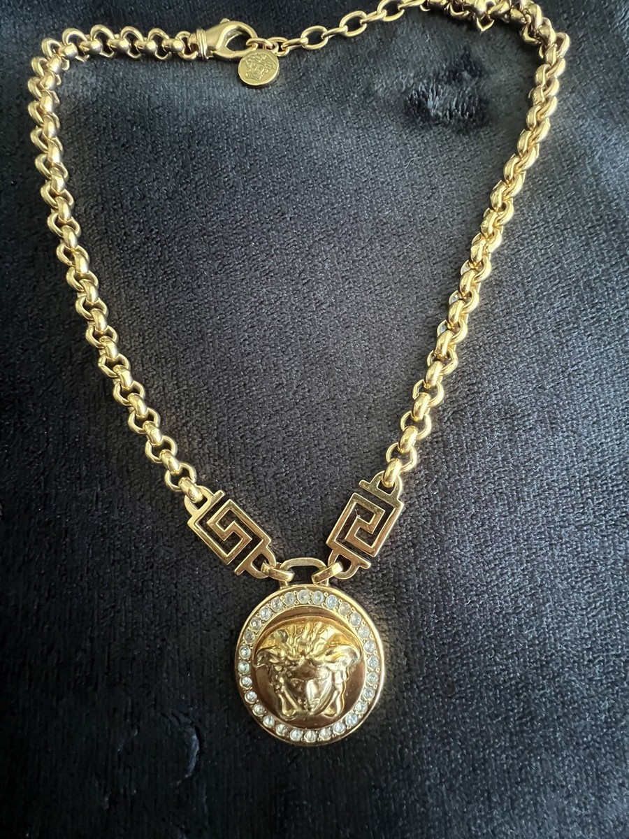 Versace Gold Plated Greca La Medusa Crystal Chain Necklace