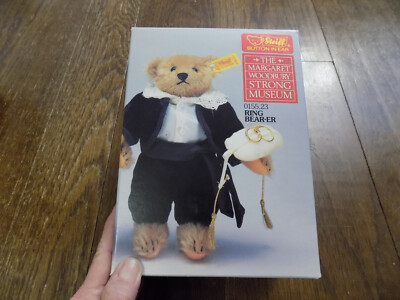 Vtg RARE Steiff 8'' Jointed Mohair Ring Bearer Wedding Party Tan Teddy Bear NIB
