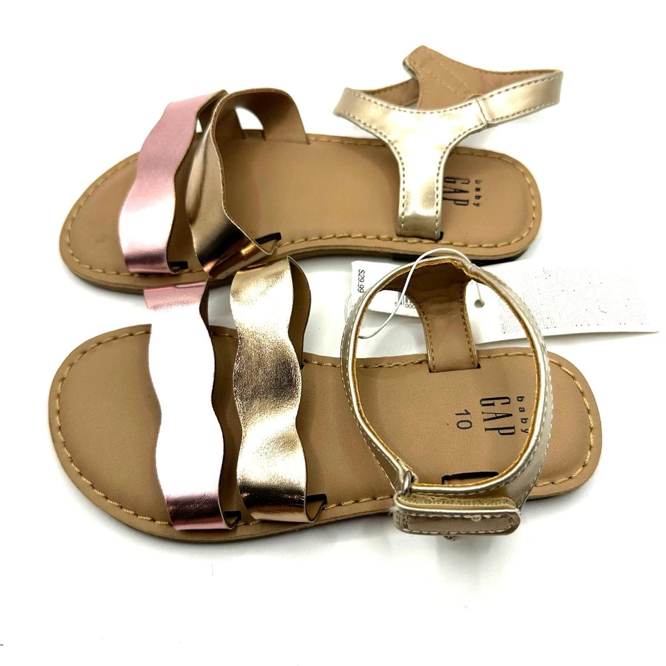 NEW Baby Gap Pink and Gold Metallic Wavy Strappy Sandals, Sz 10 (SH-1009) - Image 2 of 4
