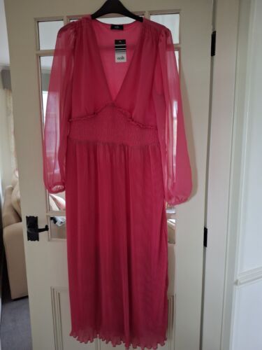 BNWT Ladies Wallis Pink Long Sleeved Pleated Dress UK Size  14 - Afbeelding 1 van 3