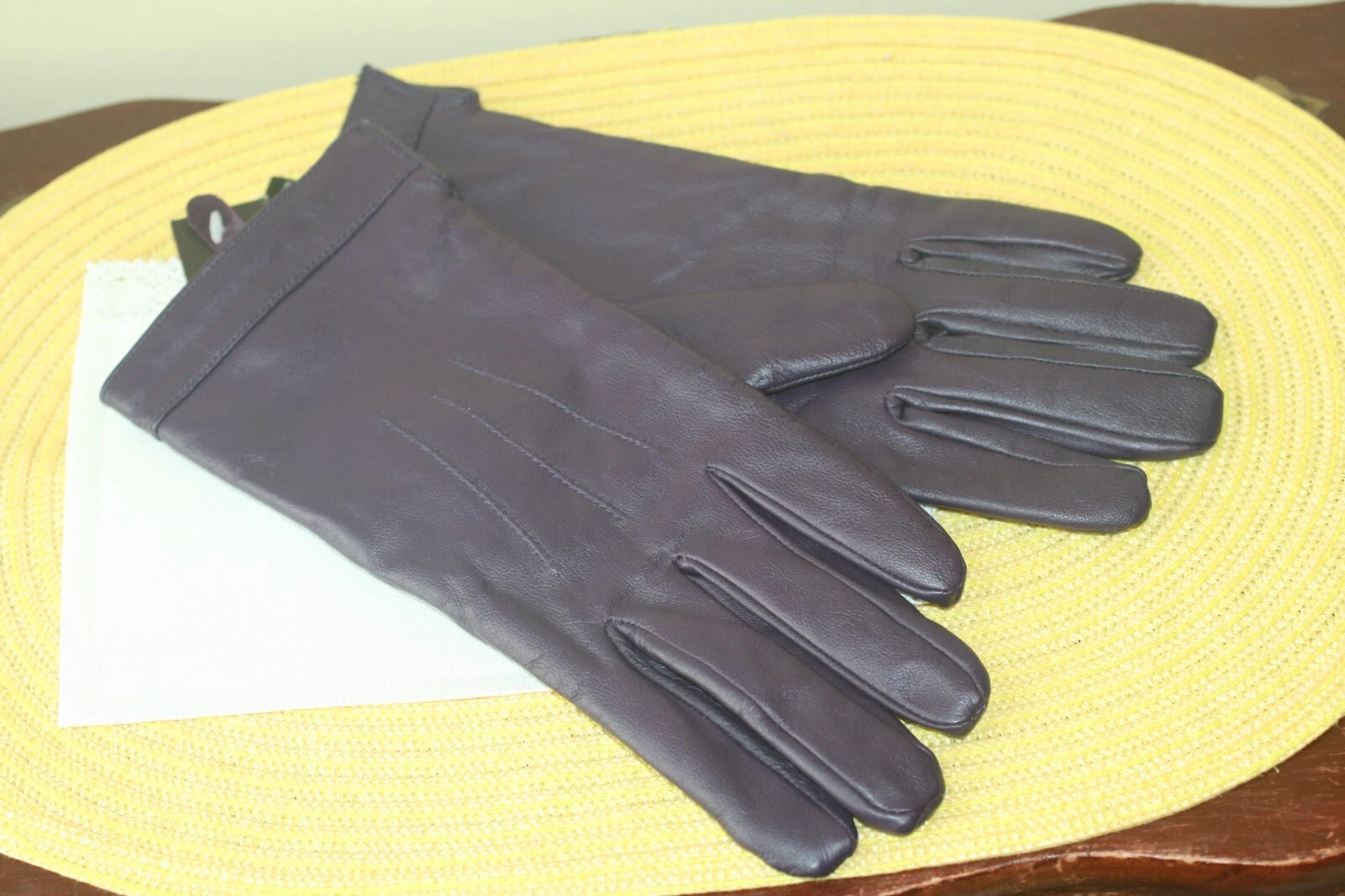 CLARKS LEATHER WOMEN WINTER GLOVES SIZE L BURGUNDY COLOR
