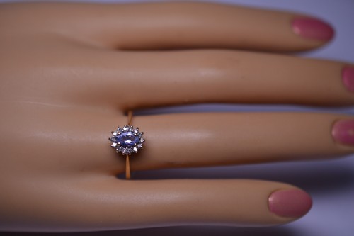 14K YELLOW GOLD 1/3 CARAT OVAL TANZANITE & DIAMOND ACCENT RING SIZE 7 - Picture 4 of 4