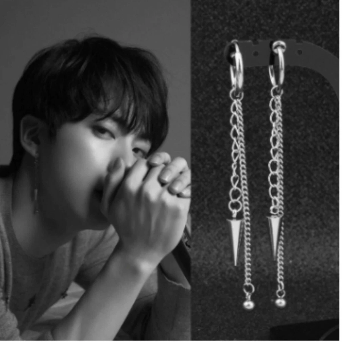 KPOP Idol BTS JIN Surgical steel Cone Chain Earring Ear clip