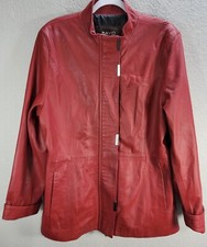 Womens David Firenze Red Leather Jacket Zip Up Lined Classic Made In Italy Sz 50