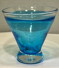 Anthropologie Hand Blown Blue Glass Bubble Stemless Martini Cocktail Glass