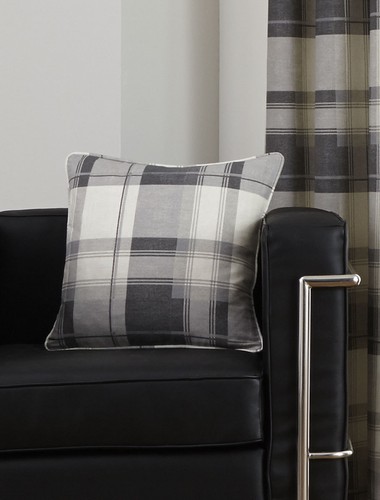 Eyelet Ring Top Lined Curtains Balmoral Check Slate Grey - Picture 7 of 7