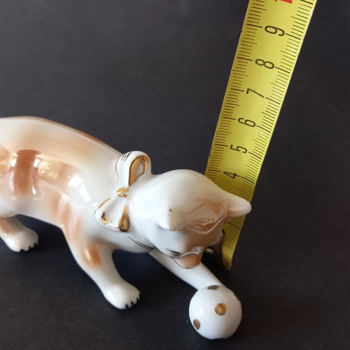 Statua vintage gatto porcellana firmata Cracovia Polonia con arte della palla anni '60 - Foto 15 di 23