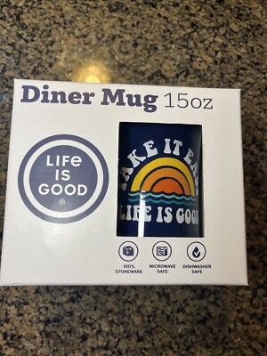 LIFE IS GOOD TAKE IT EASY DINER MUG 15 OZ - NEW IN BOX