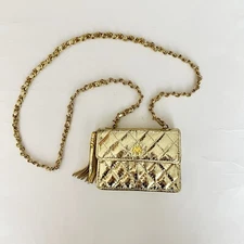 Mary Ann Rosenfeld Vintage Gold Mini Handbag Small Quilted Snakeskin Snake Skin