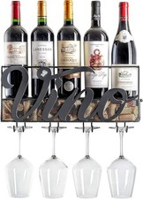 Wall Mounted Wine Rack  Wine Bottle Holder Hanging Stemware Glass Holder