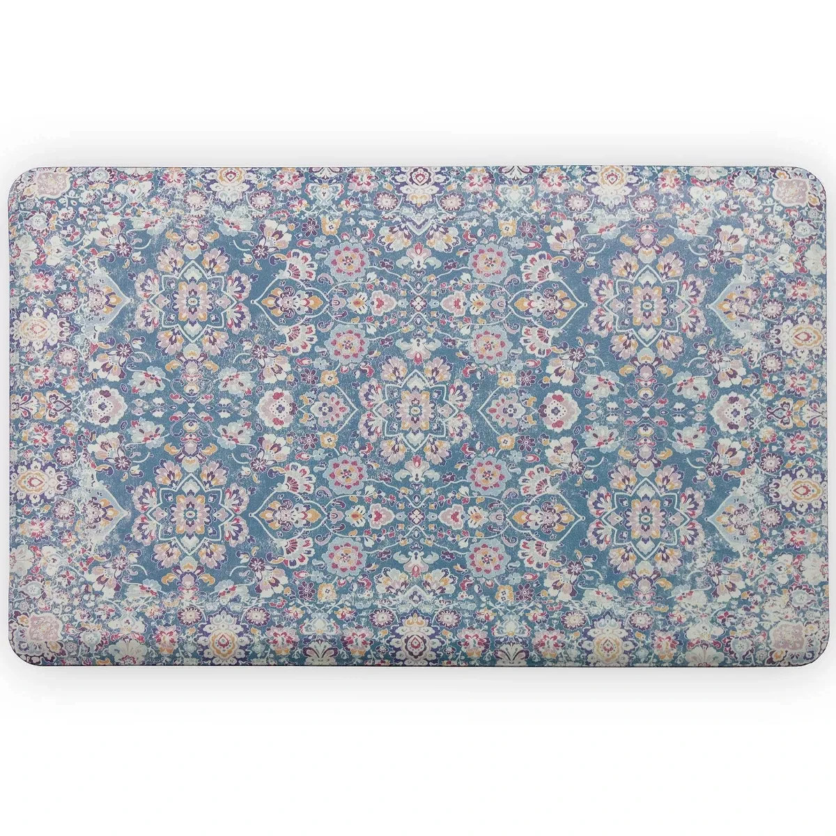 1'8"x2'8" Kilim Anti-Fatigue Comfort Long Floor Mat Blue - FloorPops: Skid-Resis